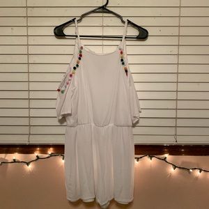 white romper!! with little fuzz balls!!